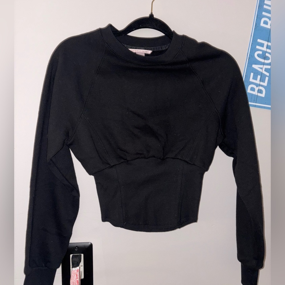 Victoria's Secret Black Fitted Crop Hoodie